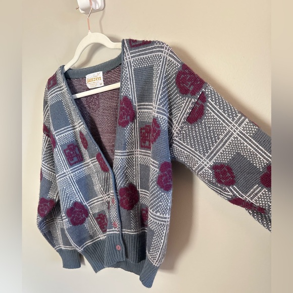 Vintage Jantzen • Button Cardigan Sweater Floral Folklore Med Oversized Academia - Picture 2 of 8